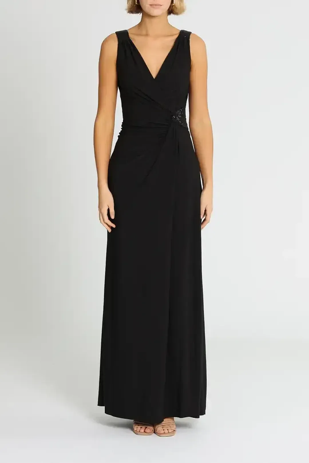 Montique Amalia Jersey Wrap Gown Black Size 18 for rent on The Volte - main image
