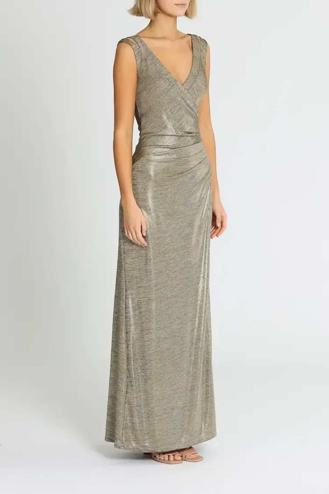 Montique Milani Metallic Gown in Gold Size 10 for rent on The Volte - main image