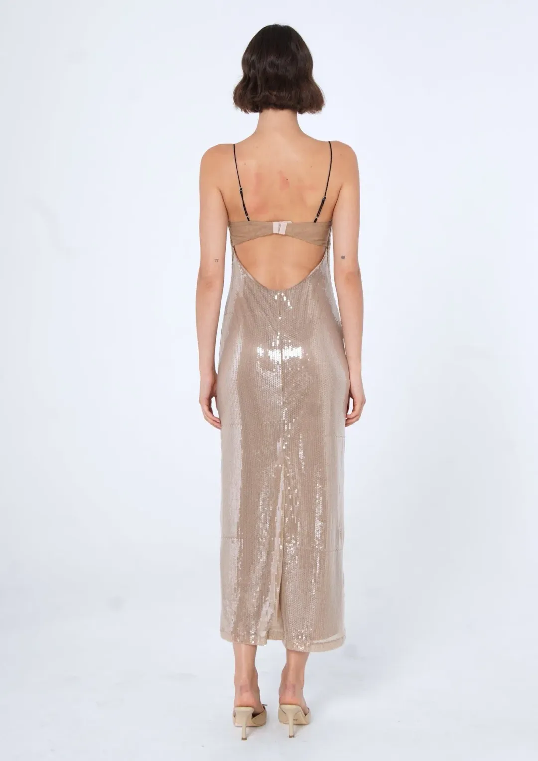 Benni Orlando Sequin Midi Dress Nude Size 10 for rent on The Volte - main image