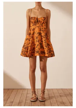 Shona Joy Uli Corded Circle Mini Dress Papaya/Cacao Size 12 for rent on The Volte - image 1