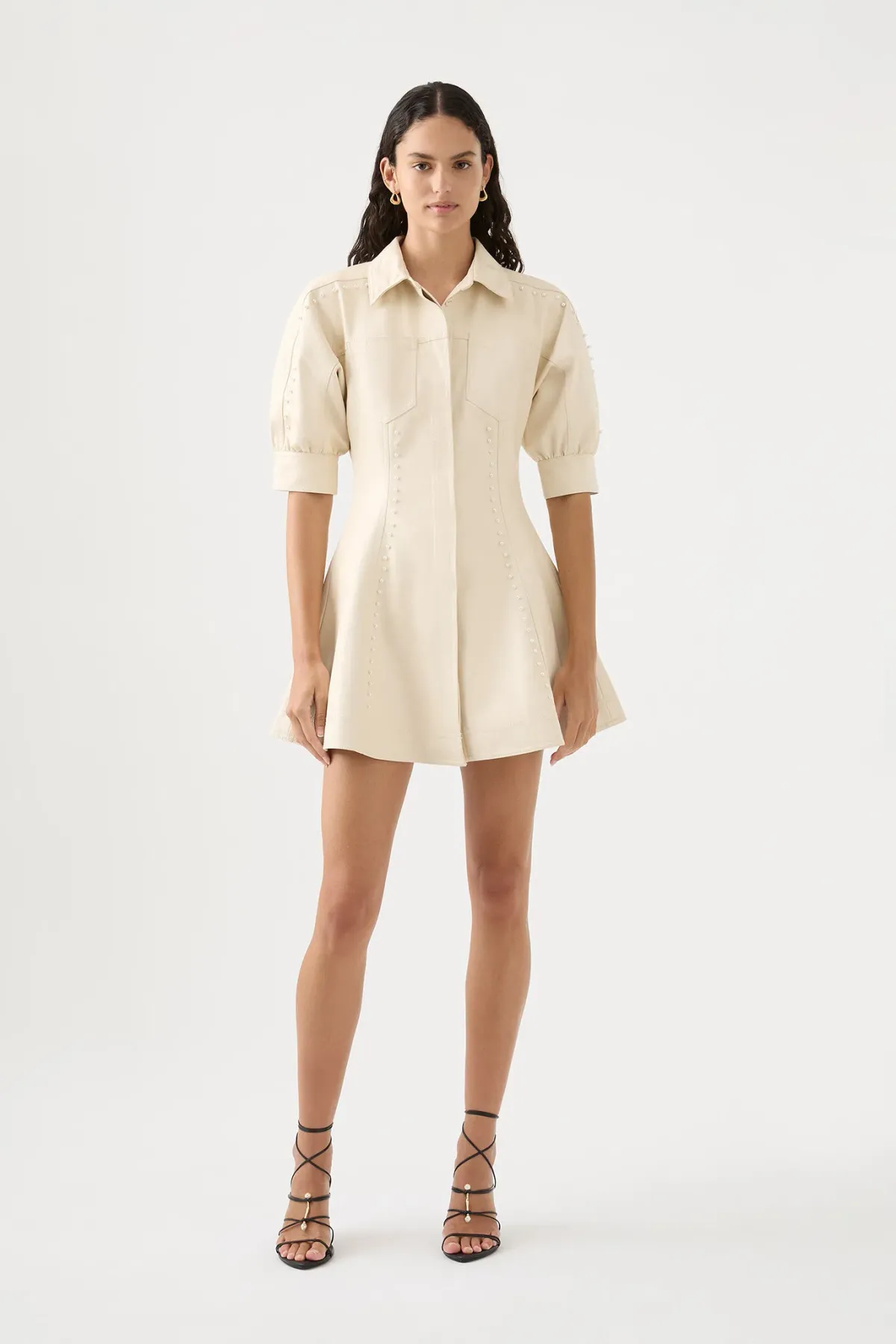 Aje Claire Pearl Mini Dress Sandstone/Beige Size 6 for rent on The Volte - main image