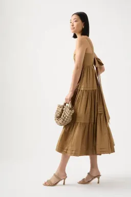 Aje Sophie Tiered Midi Dress Willow Brown Size 8 for rent on The Volte - image 2