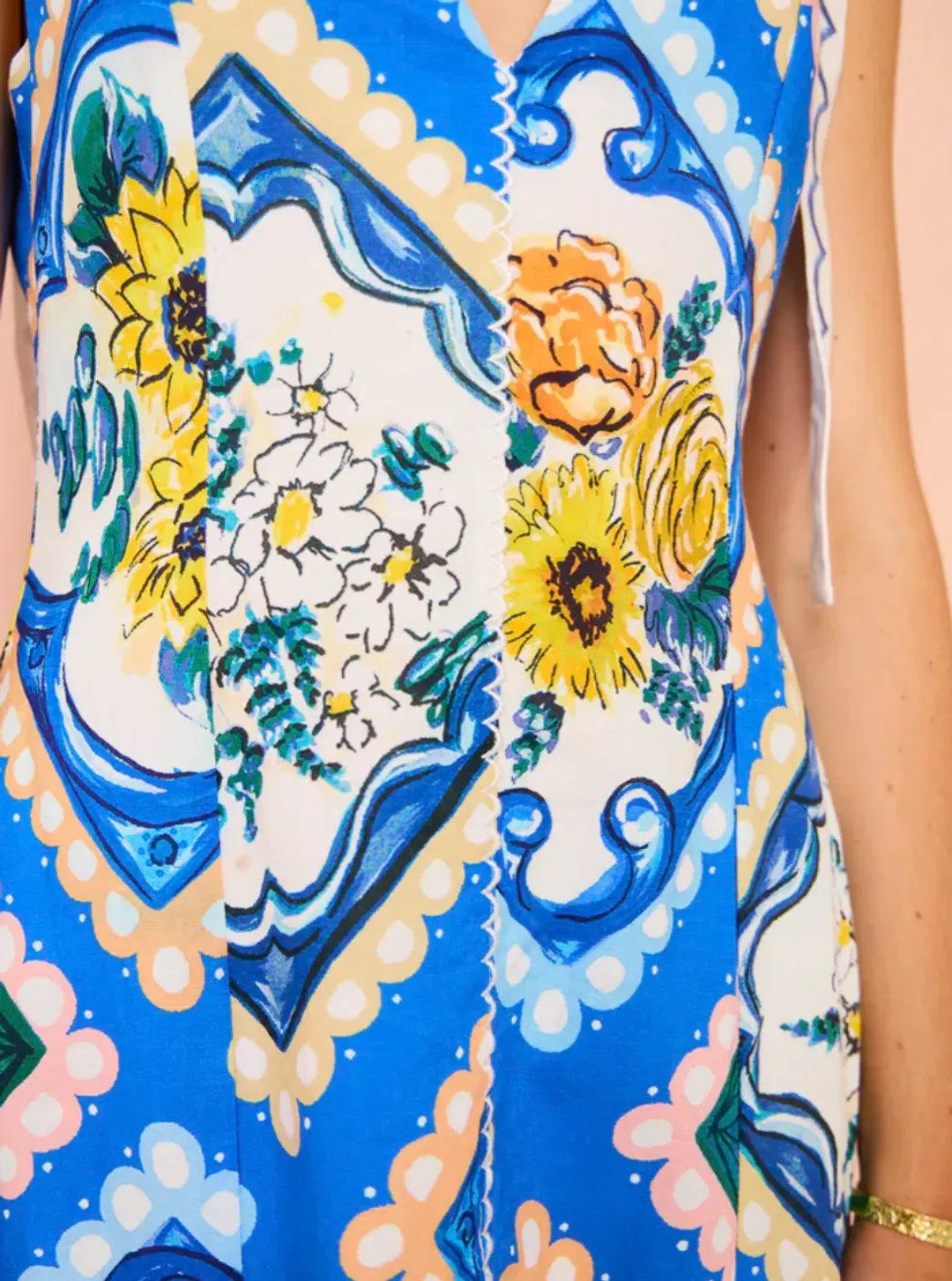 By Nicola Adocia Tie Shoulder Maxi Dress Azure Blue Floral Size 10 for rent on The Volte - main image