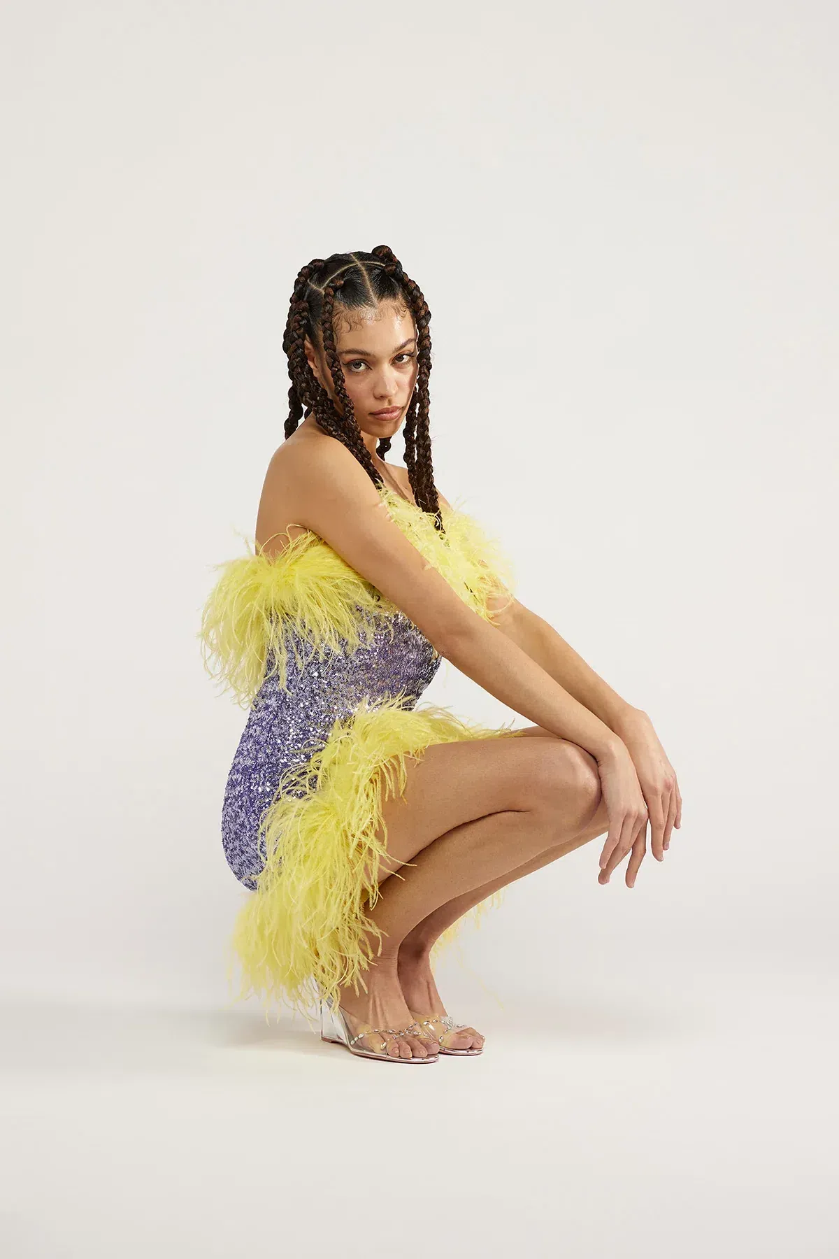 Oseree Paillettes Plumage Mini Dress Lilac and Citron Size AU 8 for rent on The Volte - main image