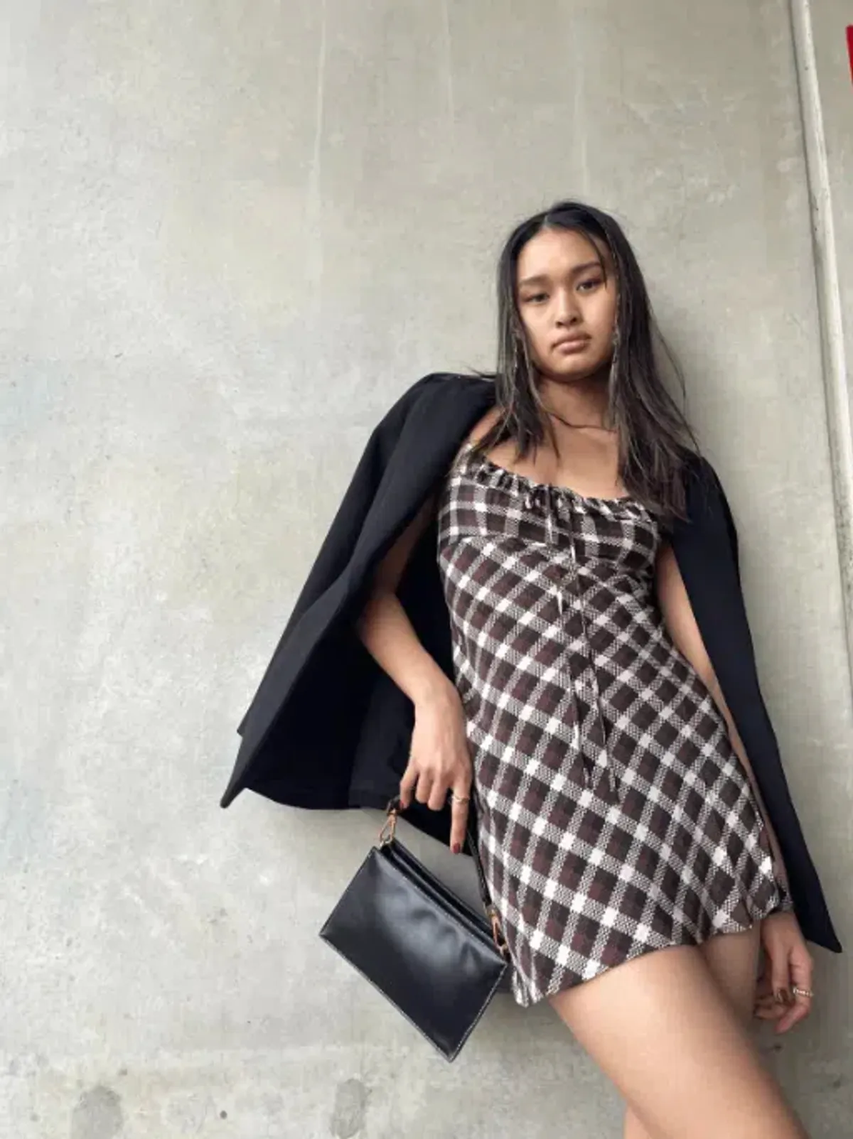 Bec & Bridge Chiara Tie Mini Dress Basket Weave Check Size 8 for rent on The Volte - main image