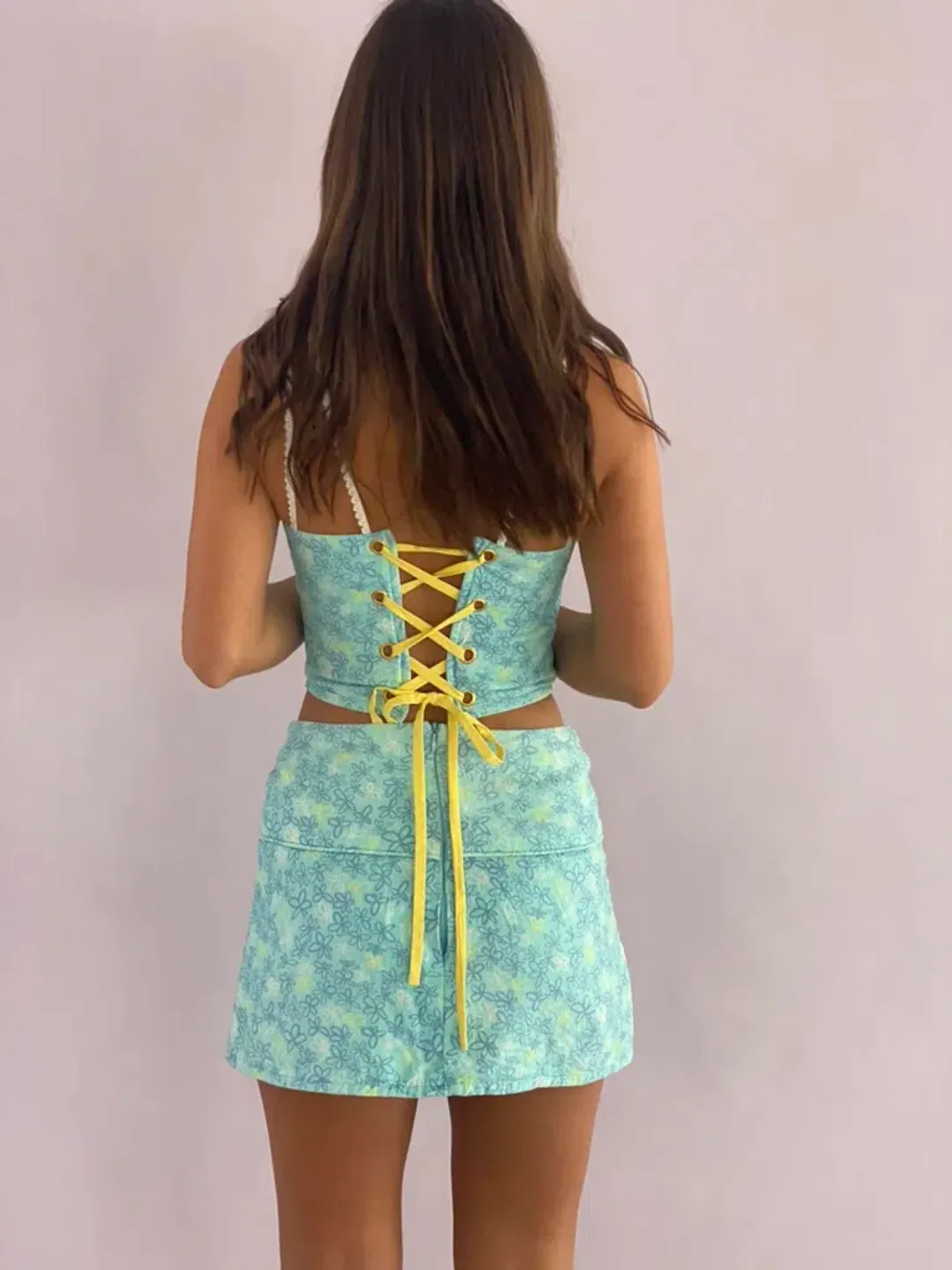 Eisha Collective Milah Mini Skirt Blue Floral Size 0 / AU 6 for rent on The Volte - main image