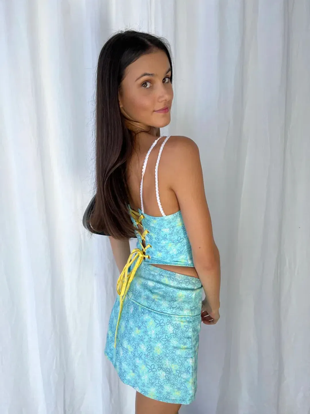 Eisha Collective Milah Mini Skirt Blue Floral Size 0 / AU 6 for rent on The Volte - main image