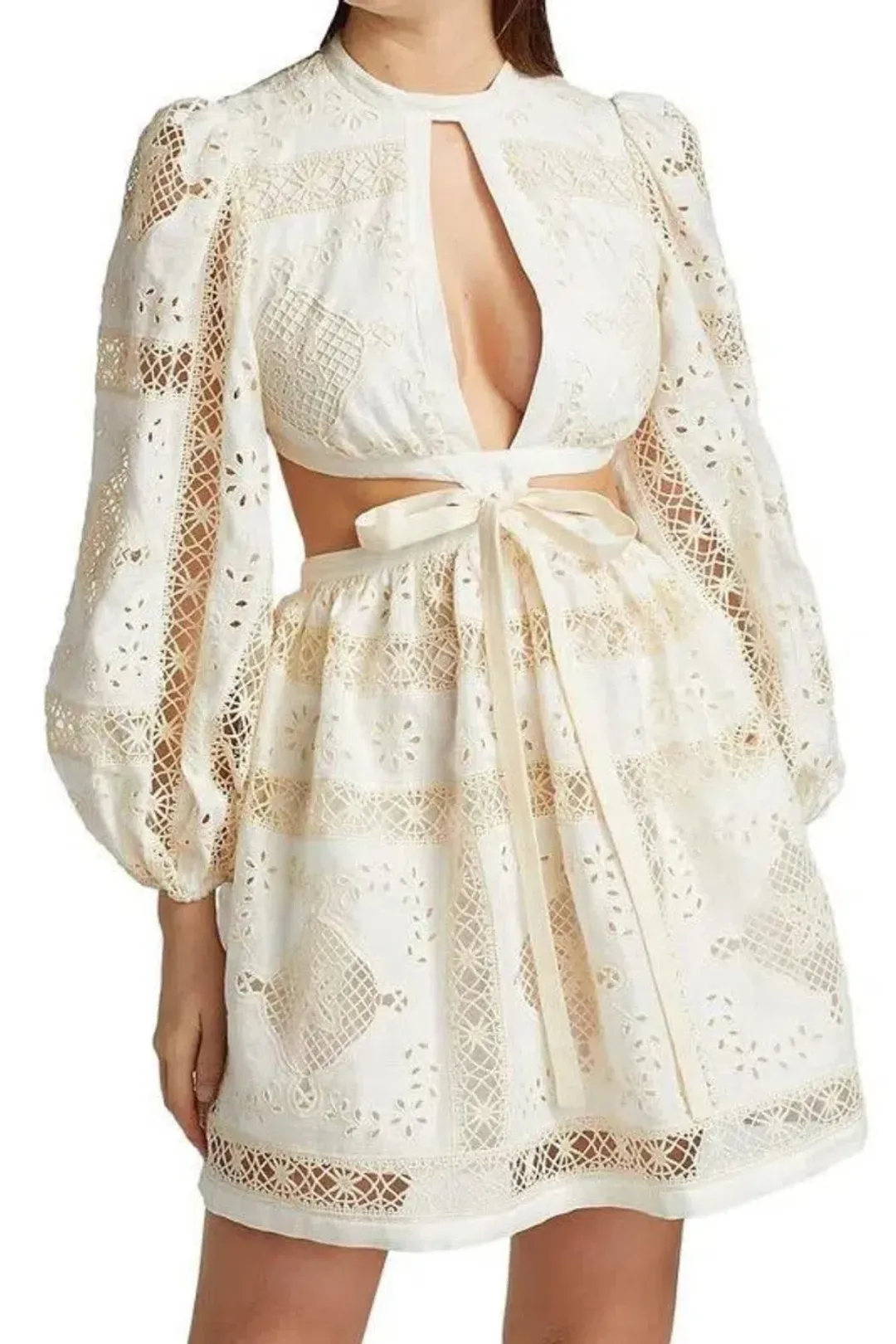 Zimmermann Aliane Embroidered Short Dress Ivory Size 0 / 8 AU for rent on The Volte - main image