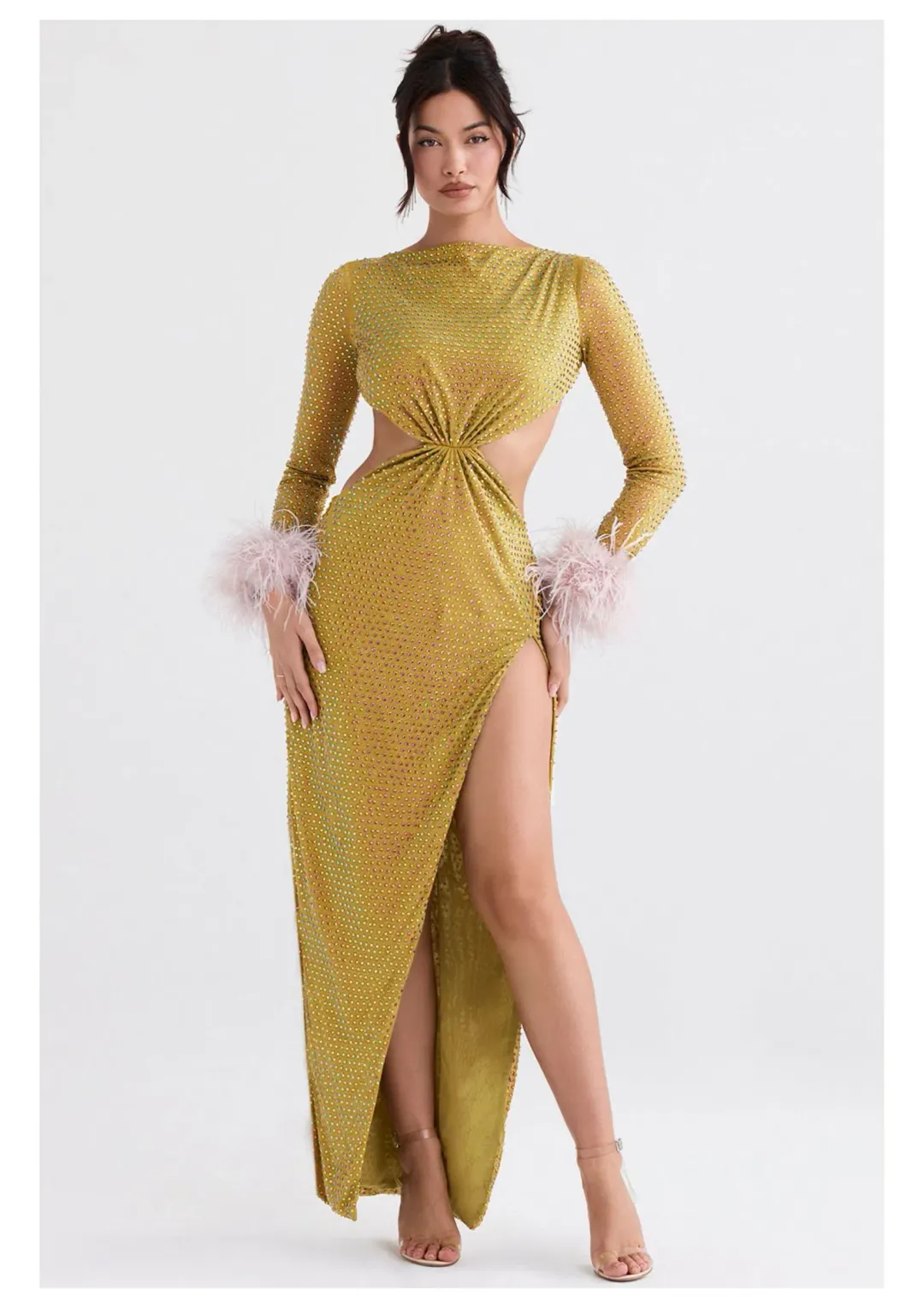 House of CB Gina Crystallised Maxi Dress Chartreuse Size S / AU 8 for rent on The Volte - main image