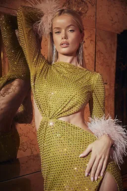 House of CB Gina Crystallised Maxi Dress Chartreuse Size S / AU 8 for rent on The Volte - image 7