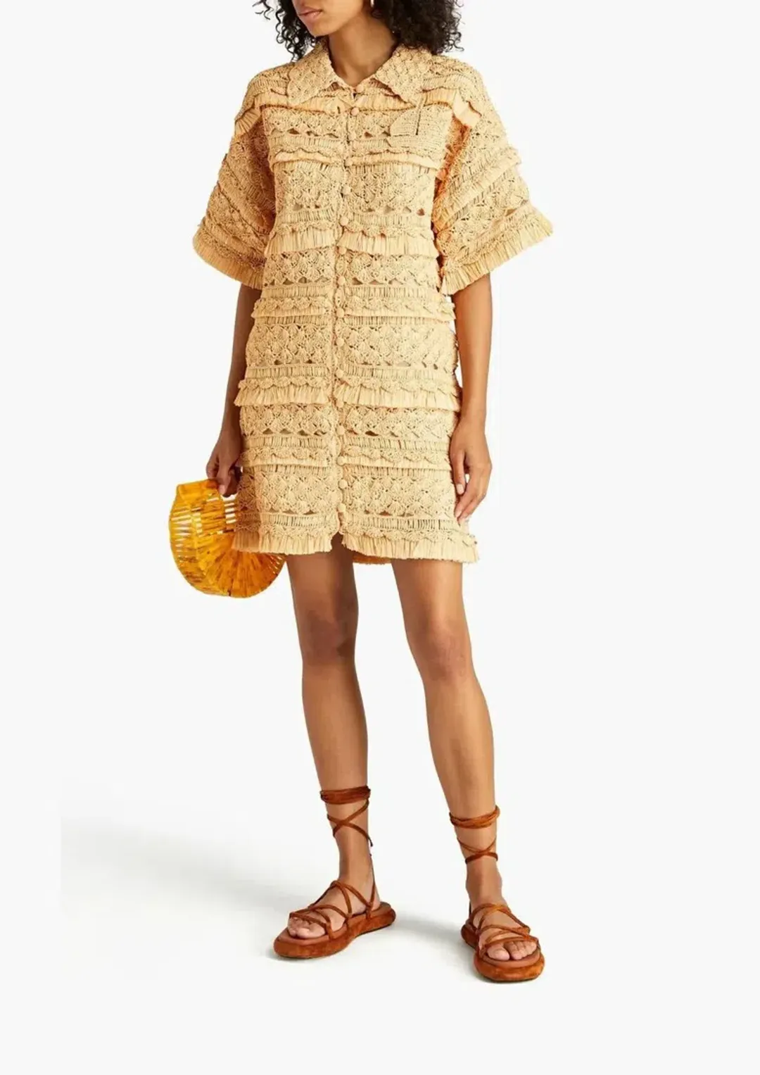 Zimmermann Postcard Crochet Mini Dress Straw Size 2 / AU 12  for rent on The Volte - main image