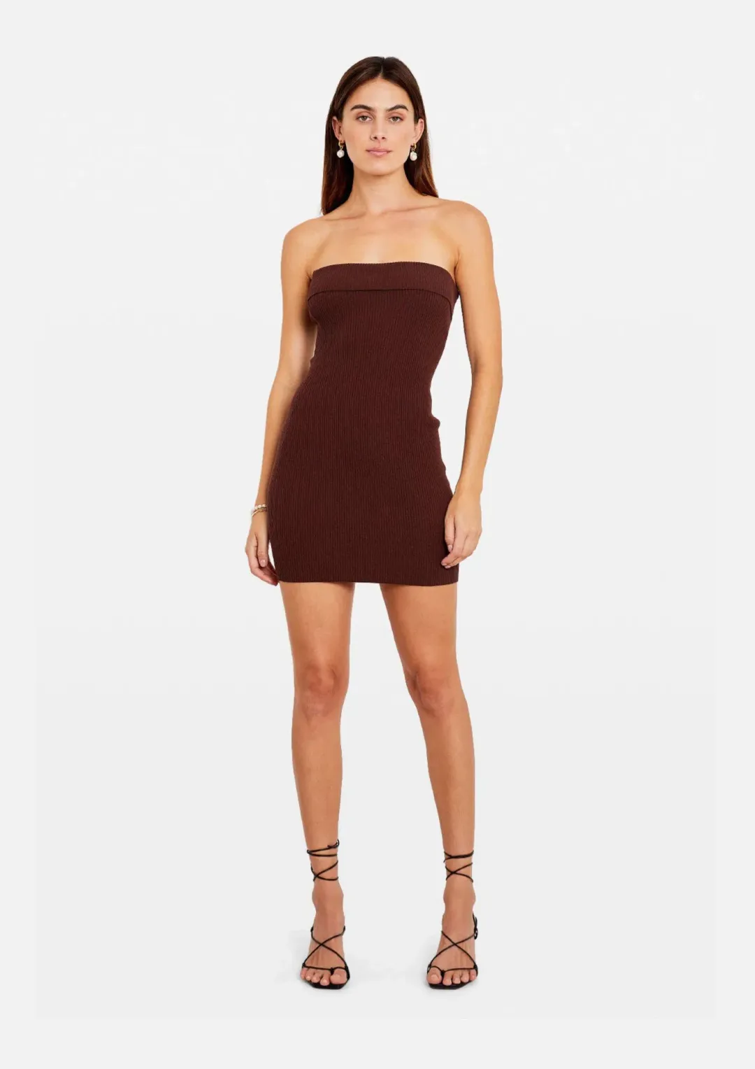 Tuchuzy Ribbed Tube Mini Dress Brown Size XS / AU 6 for rent on The Volte - main image