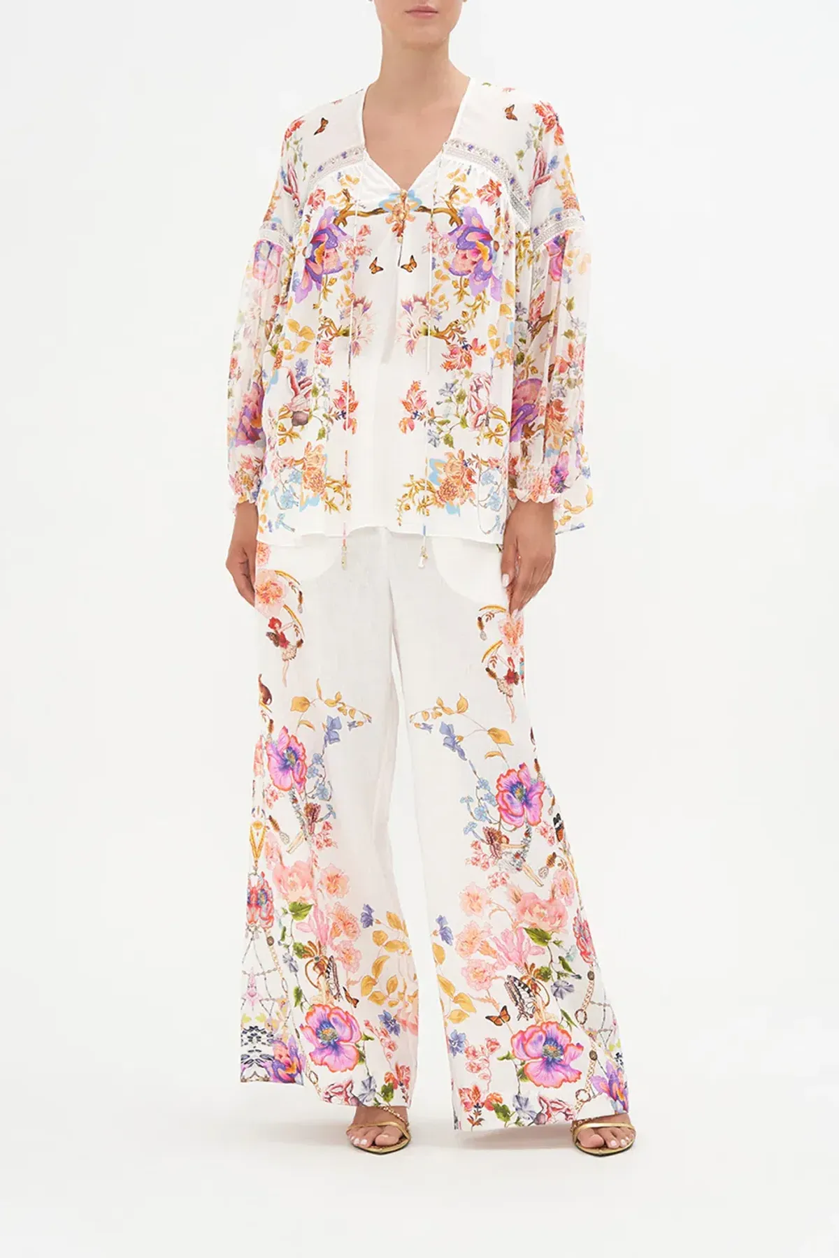 Camilla Spider Girl Blouson Blouse With Neck Tie Floral One Size for rent on The Volte - main image