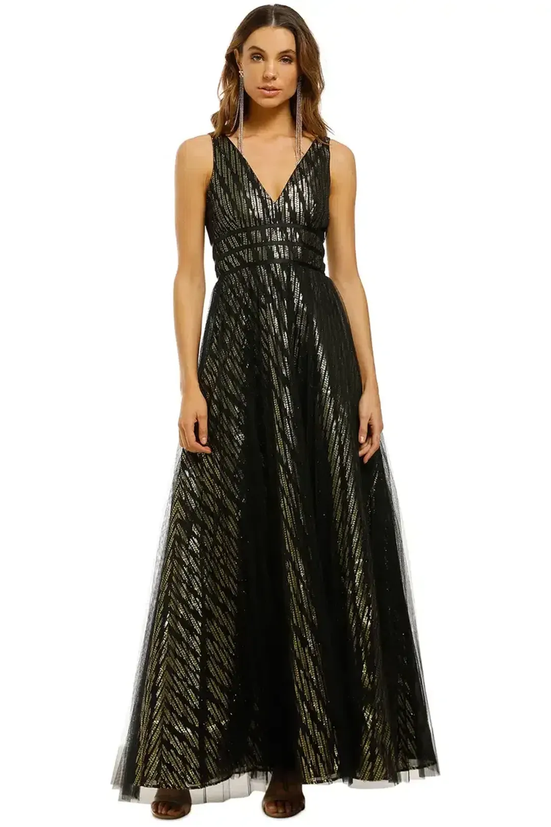 Montique Mirabella Lurex Gown in Black and Gold Size 16 for rent on The Volte - main image