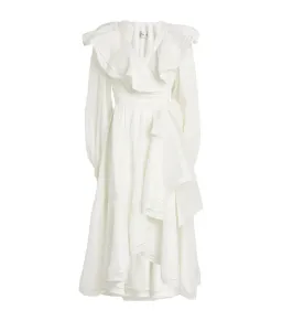 Aje Zoe Ruffle Wrap Midi Dress in Ivory Size 8 for rent on The Volte - image 4