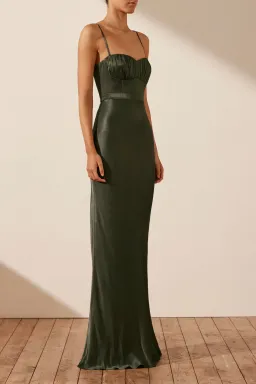Shona Joy La Lune Corded Ruched Maxi Dress in Forest Green Size 8 for rent on The Volte - image 2