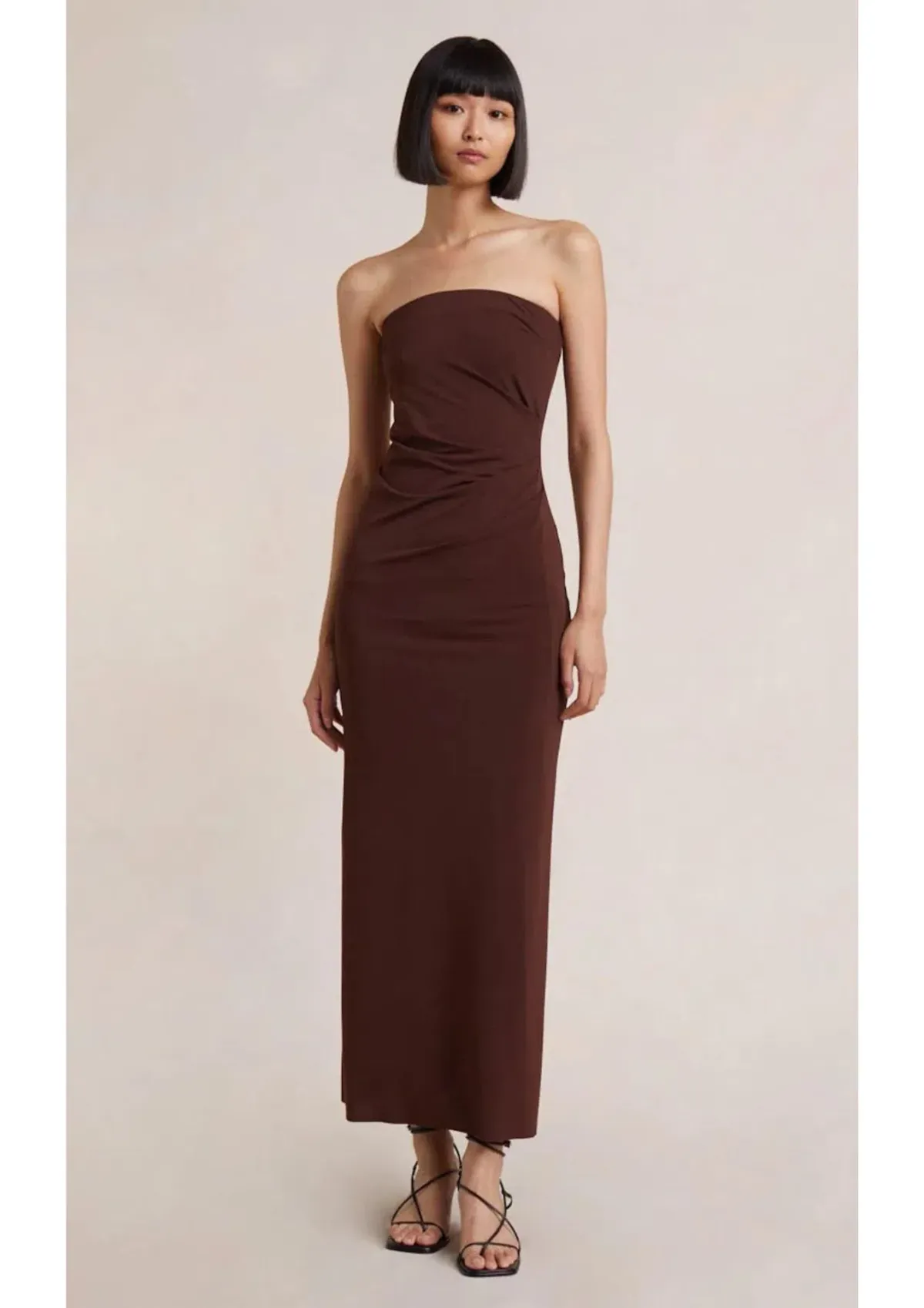 Bec & Bridge Myla Strapless Midi Dress in Chocolate Brown Size 8 for rent on The Volte - main image