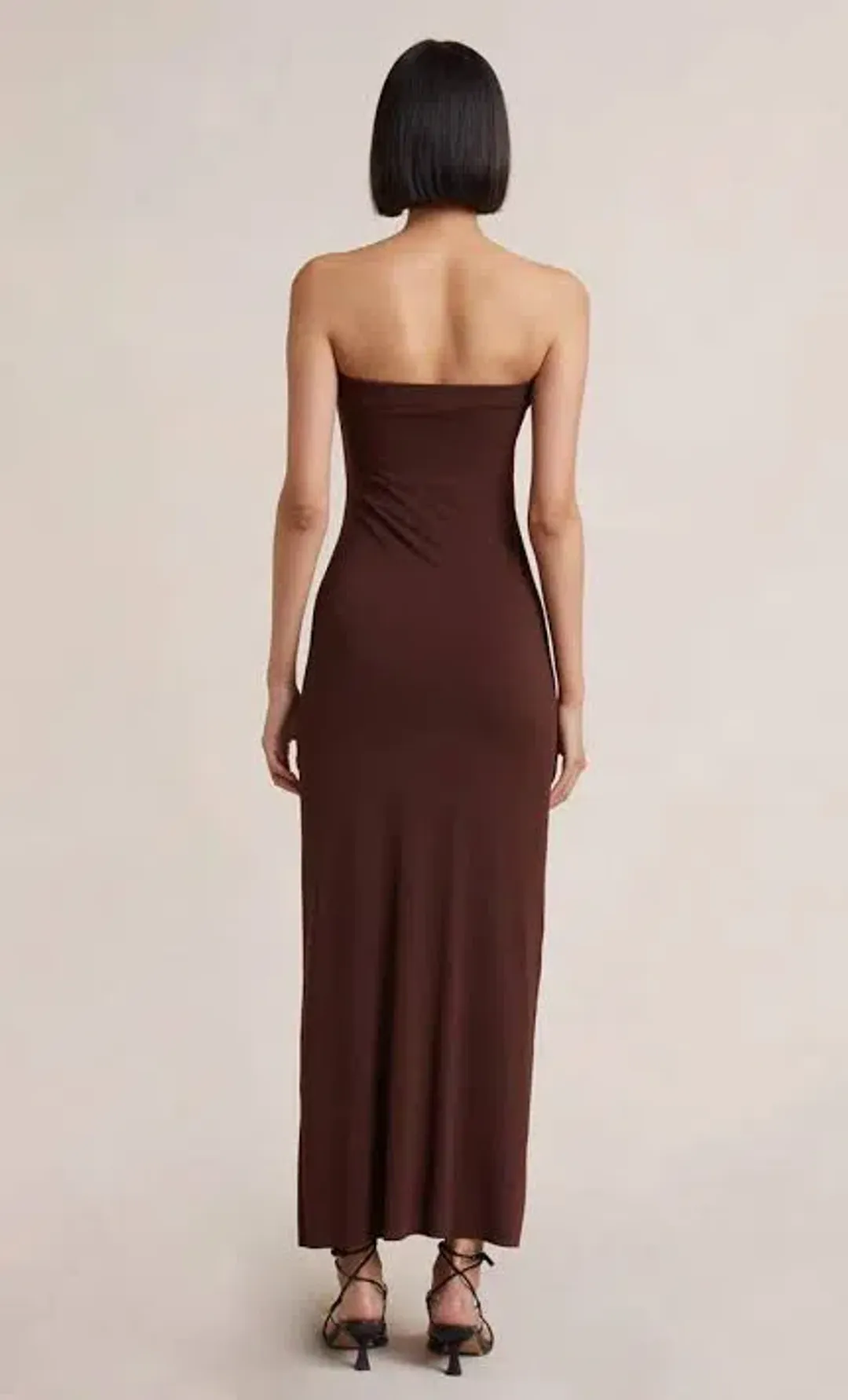 Bec & Bridge Myla Strapless Midi Dress in Chocolate Brown Size 8 for rent on The Volte - main image