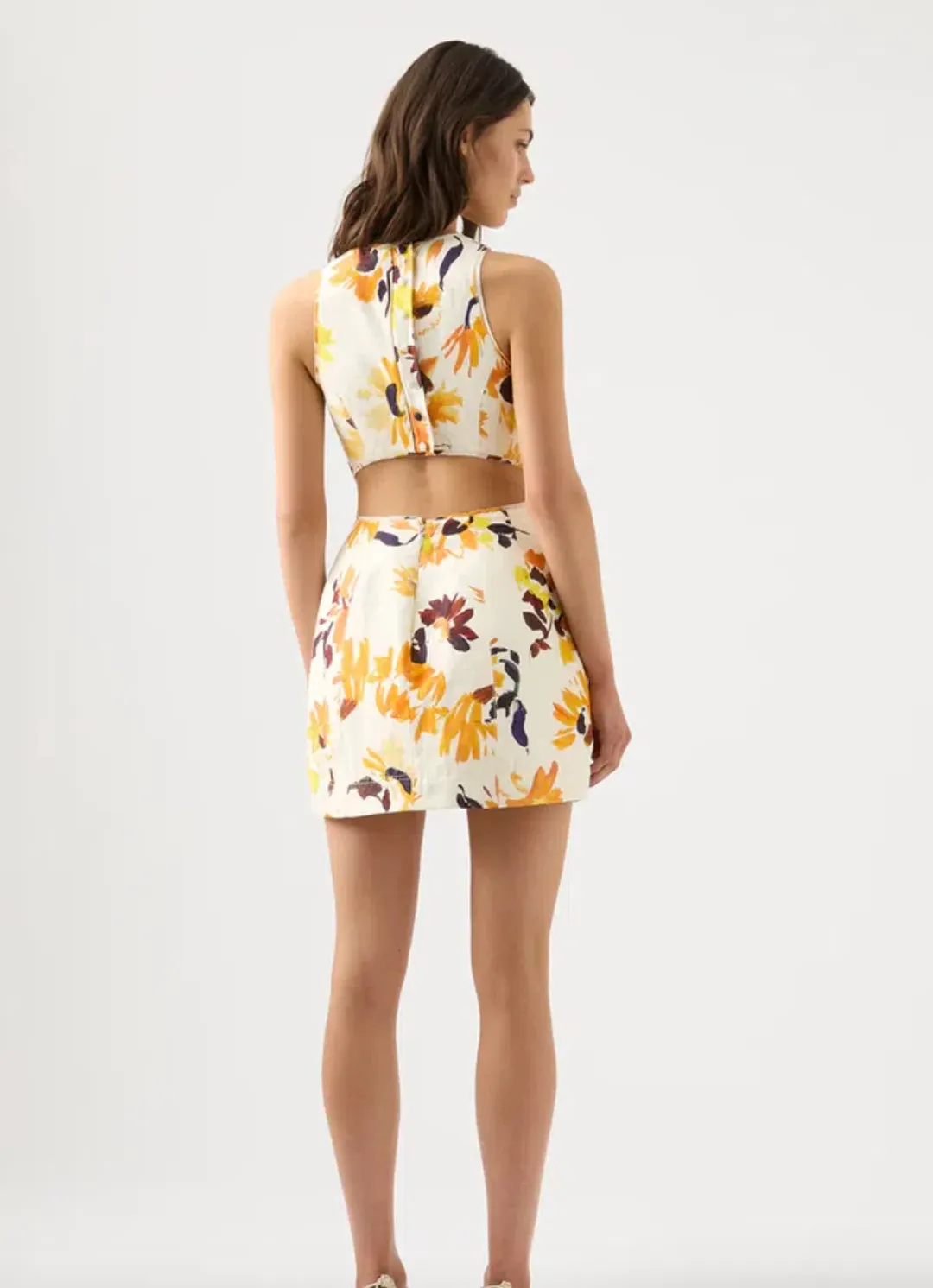 Aje Tulip Cut Out Mini Dress Pressed Sunflowers Size 8 for rent on The Volte - main image