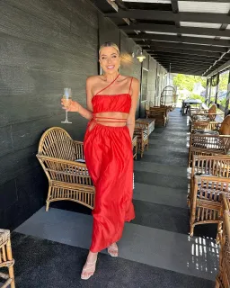 Sir The Label Lucelia Crop Top & Skirt Set Red Size 1 / AU 8 for rent on The Volte - image 3