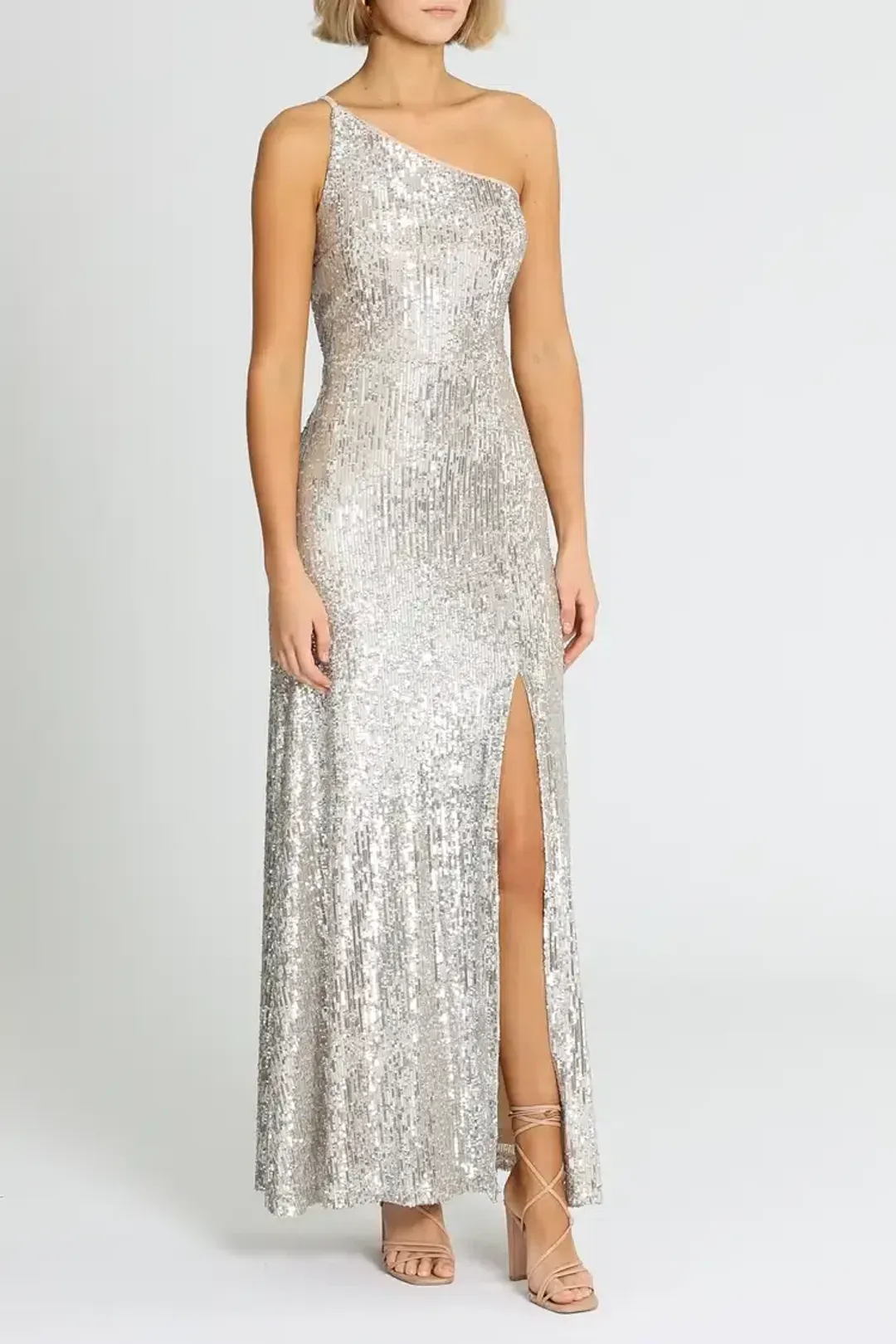 Montique Elle Sequin Mink Gown in Mink Size 10 for rent on The Volte - main image