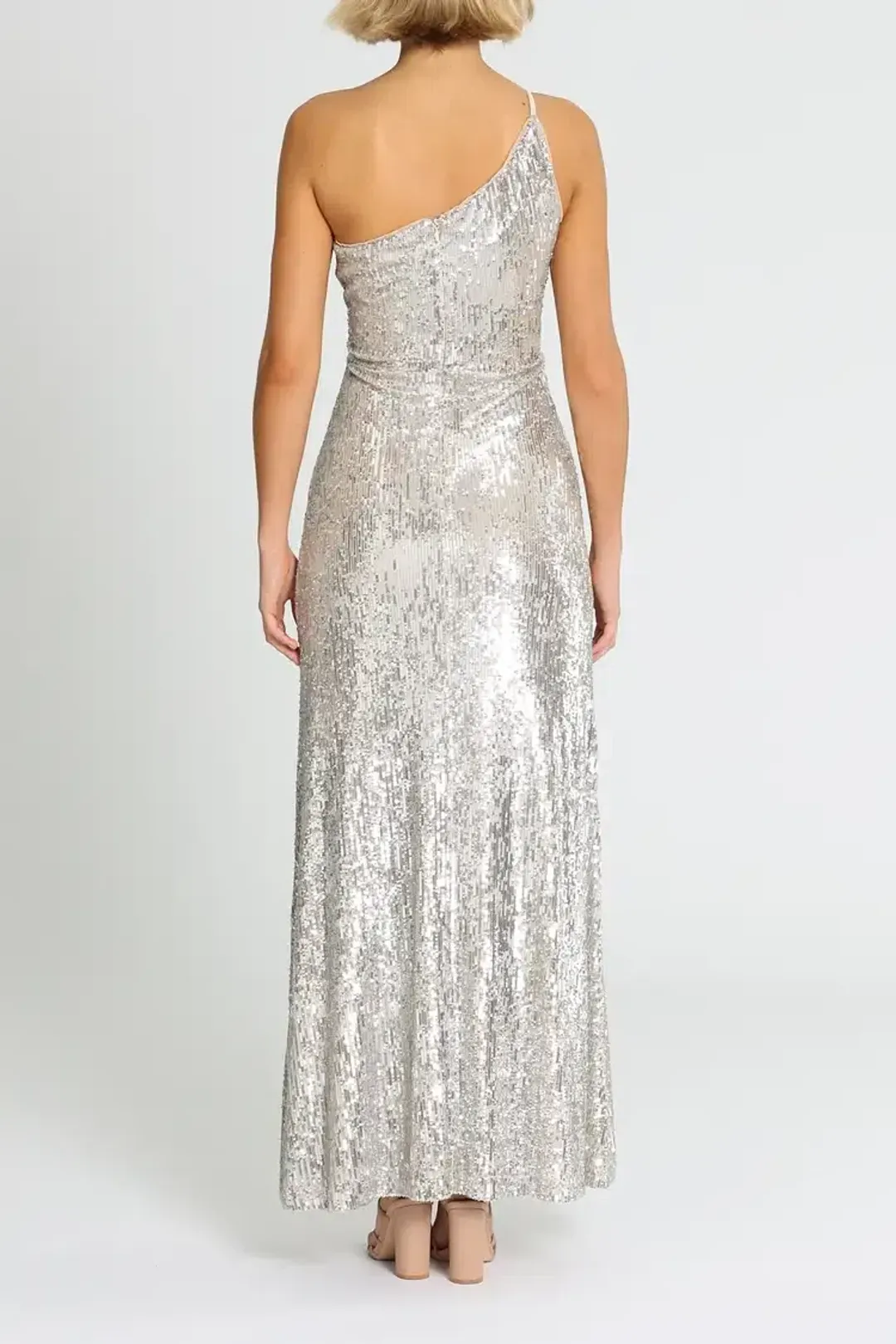 Montique Elle Sequin Mink Gown in Mink Size 8 for rent on The Volte - main image