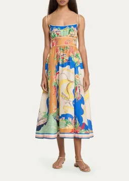Zimmmermann Alight Picnic Linen Midi Dress Blue Multi Size 1 / AU 10 for rent on The Volte - image 1
