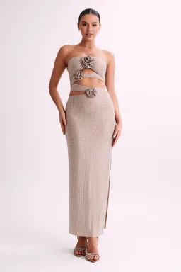 Meshki Stassie Strapless Rose Diamante Maxi Dress Nude Size S / AU 8 for rent on The Volte - image 1