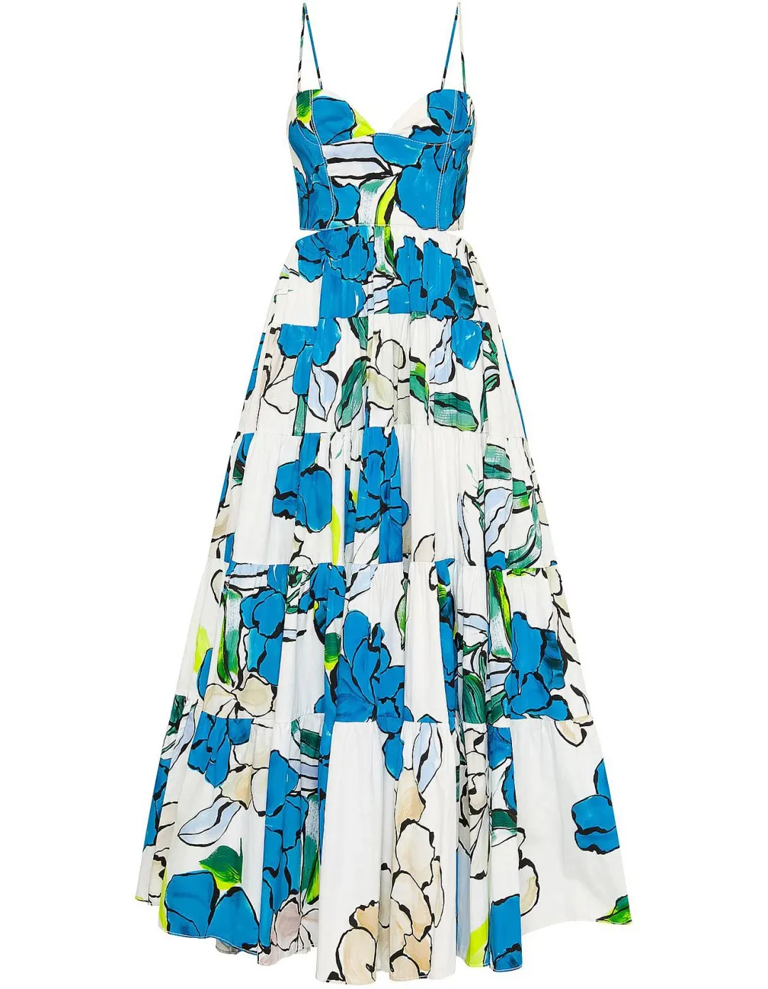 AJE BOTANICAL TIERED MAXI DRESS COOL CAMELIA BLUE FLORAL SIZE AU 8 for rent on The Volte - main image