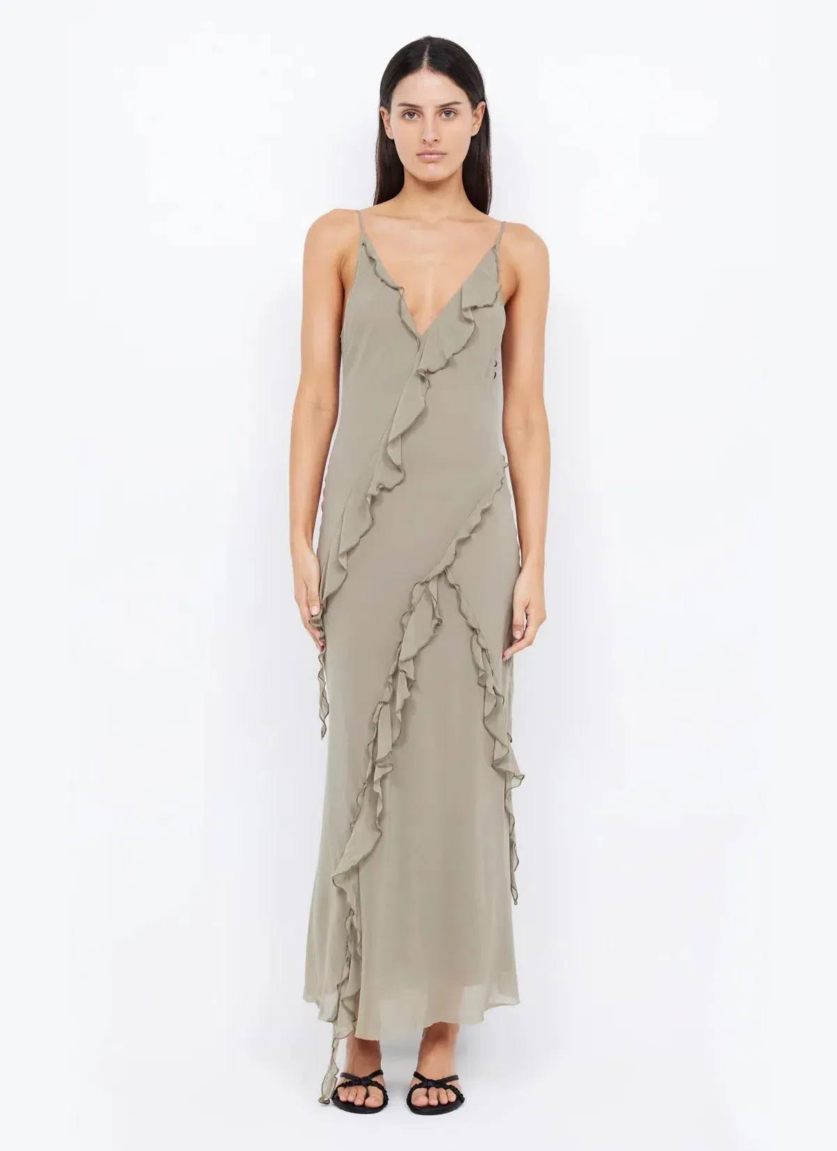 Bec and Bridge Gabriel Frill Maxi in Sage Green Size AU 6 for rent on The Volte - main image