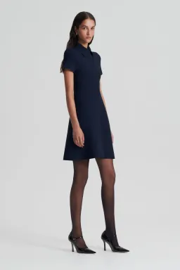 Scanlan Theodore Crepe Knit Zip Shirt Mini Dress Navy Size M/ Au 10 for rent on The Volte - image 2