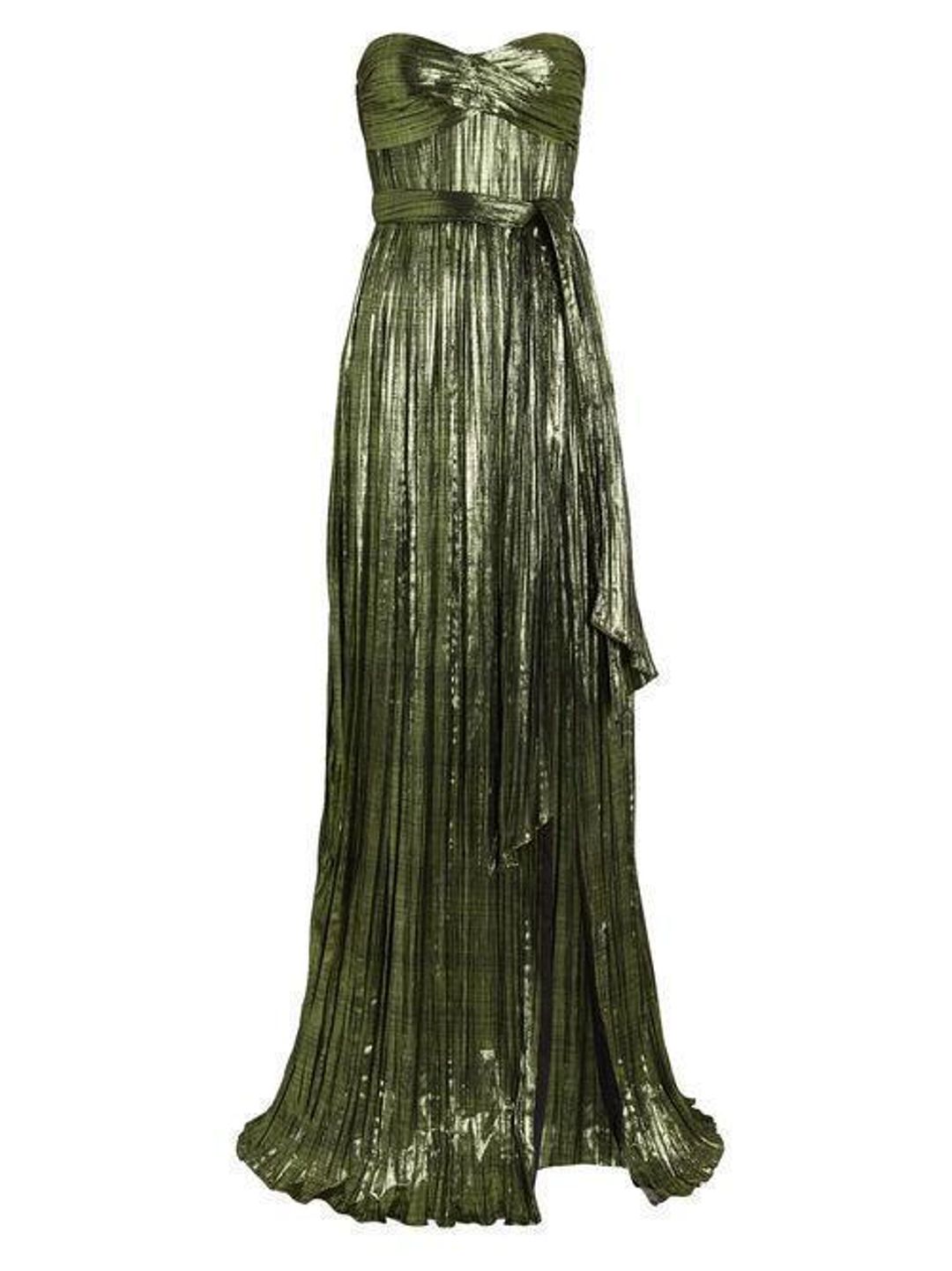 Jonathan Simkhai Metallic Plisse Strapless Gown Green Size 8 for rent on The Volte - main image