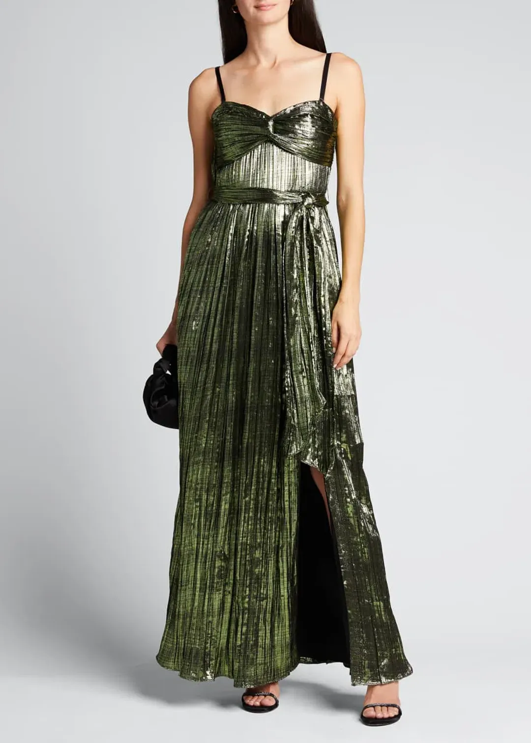 Jonathan Simkhai Metallic Plisse Strapless Gown Green Size 8 for rent on The Volte - main image
