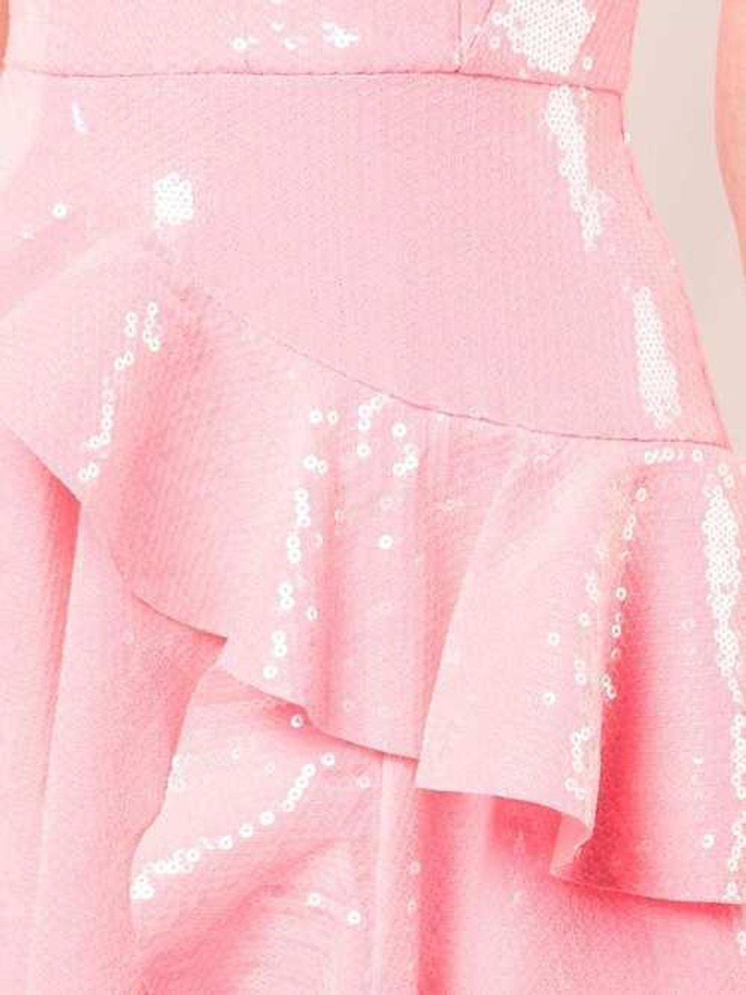Alex Perry Paxton Ruffle Midi Dress Pink Sequin Size 8 for rent on The Volte - main image