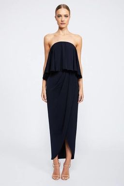 Shona Joy Strapless Frill Drape Maxi Dress Navy Size 12 for rent on The Volte - image 3