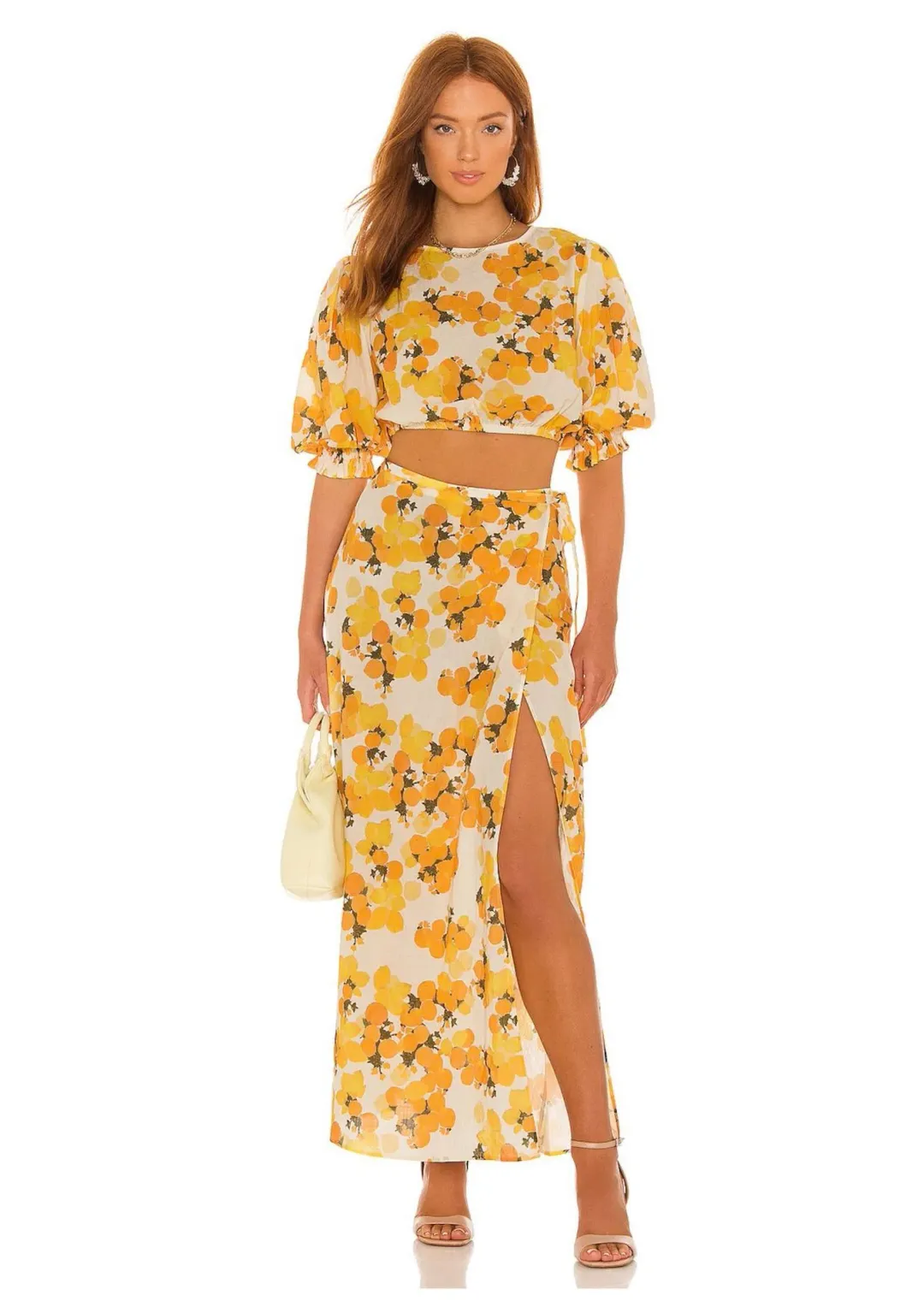 Peony Vacation Crop Top and Wrap Skirt Set Citrus Size AU 6 for rent on The Volte - main image