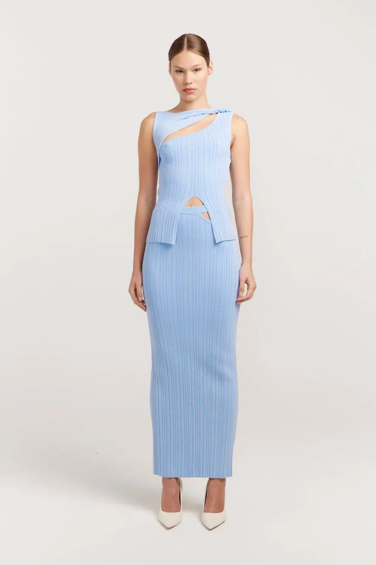 Henne Romee Knit Top and Skirt Set Blue Size 8  for rent on The Volte - main image