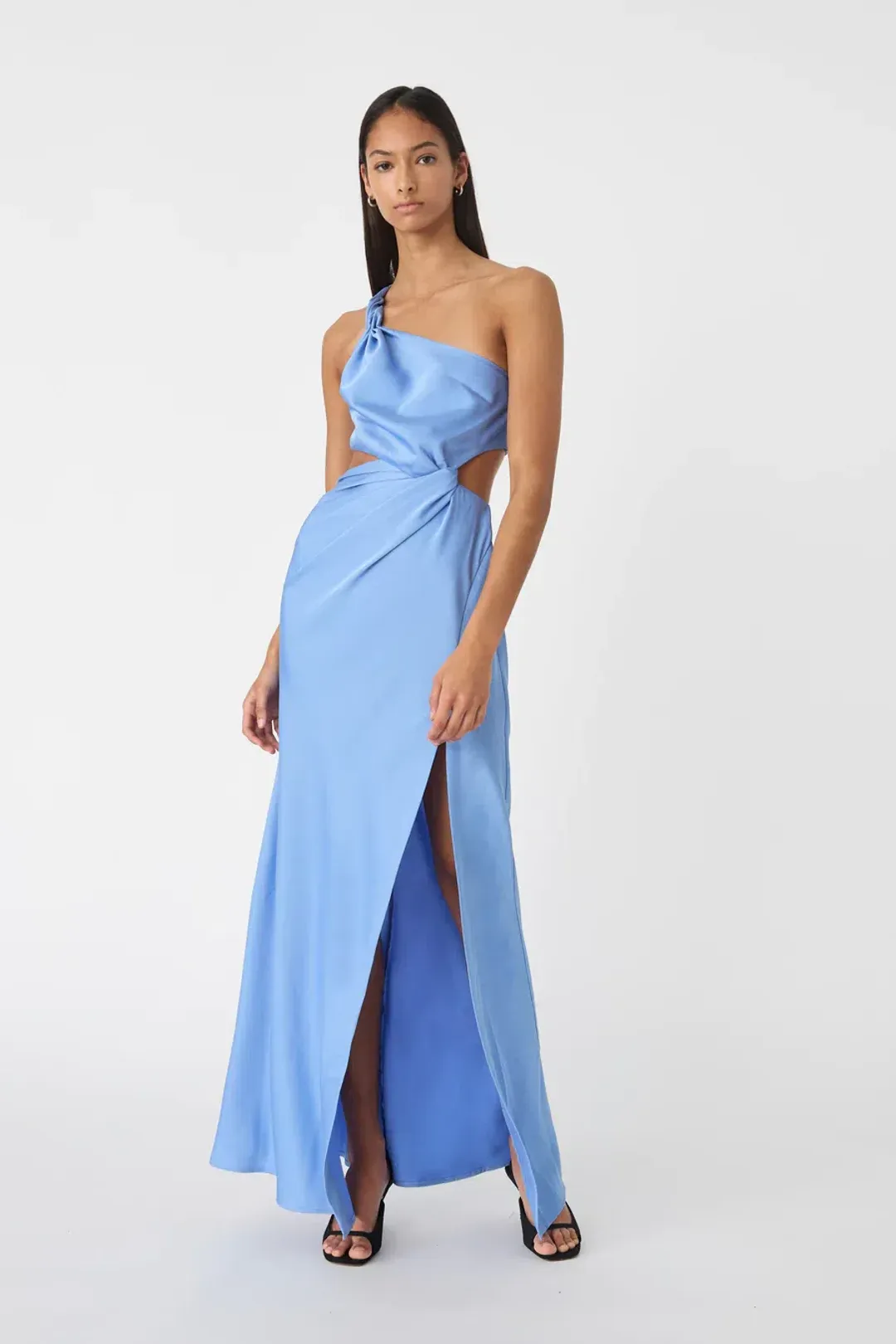 MISHA Kristin Satin Gown Cornflower Blue Size 6/XS  for rent on The Volte - main image