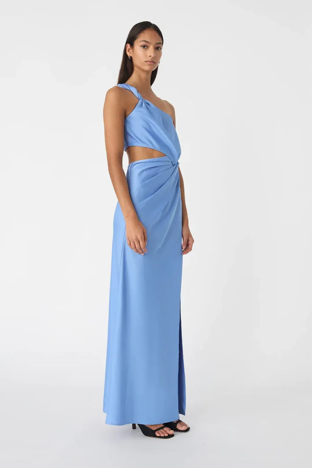 MISHA Kristin Satin Gown Cornflower Blue Size 6/XS  for rent on The Volte - main image