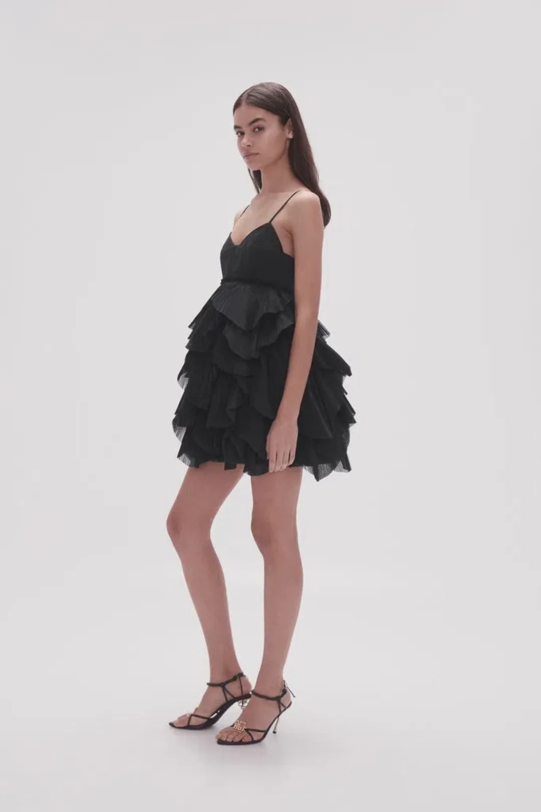 AJE Elsie pleat Mini Dress Black Size 10 for rent on The Volte - main image