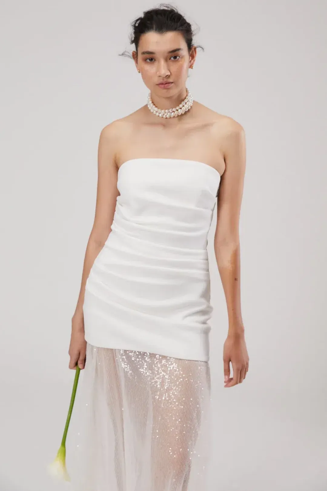 Misha Nasrin Strapless White Sequin Midi Dress Size 8/S for rent on The Volte - main image