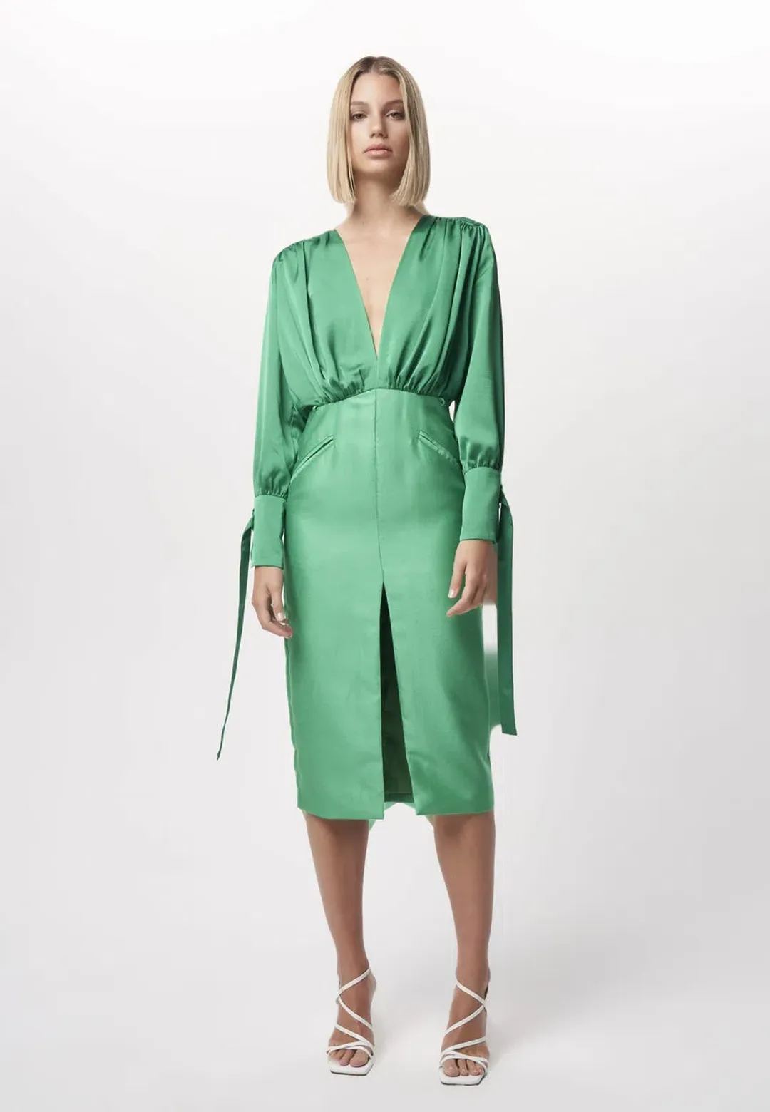 Nicola Finetti Arida Low Plunge Dress in Green Size 10 for rent on The Volte - main image