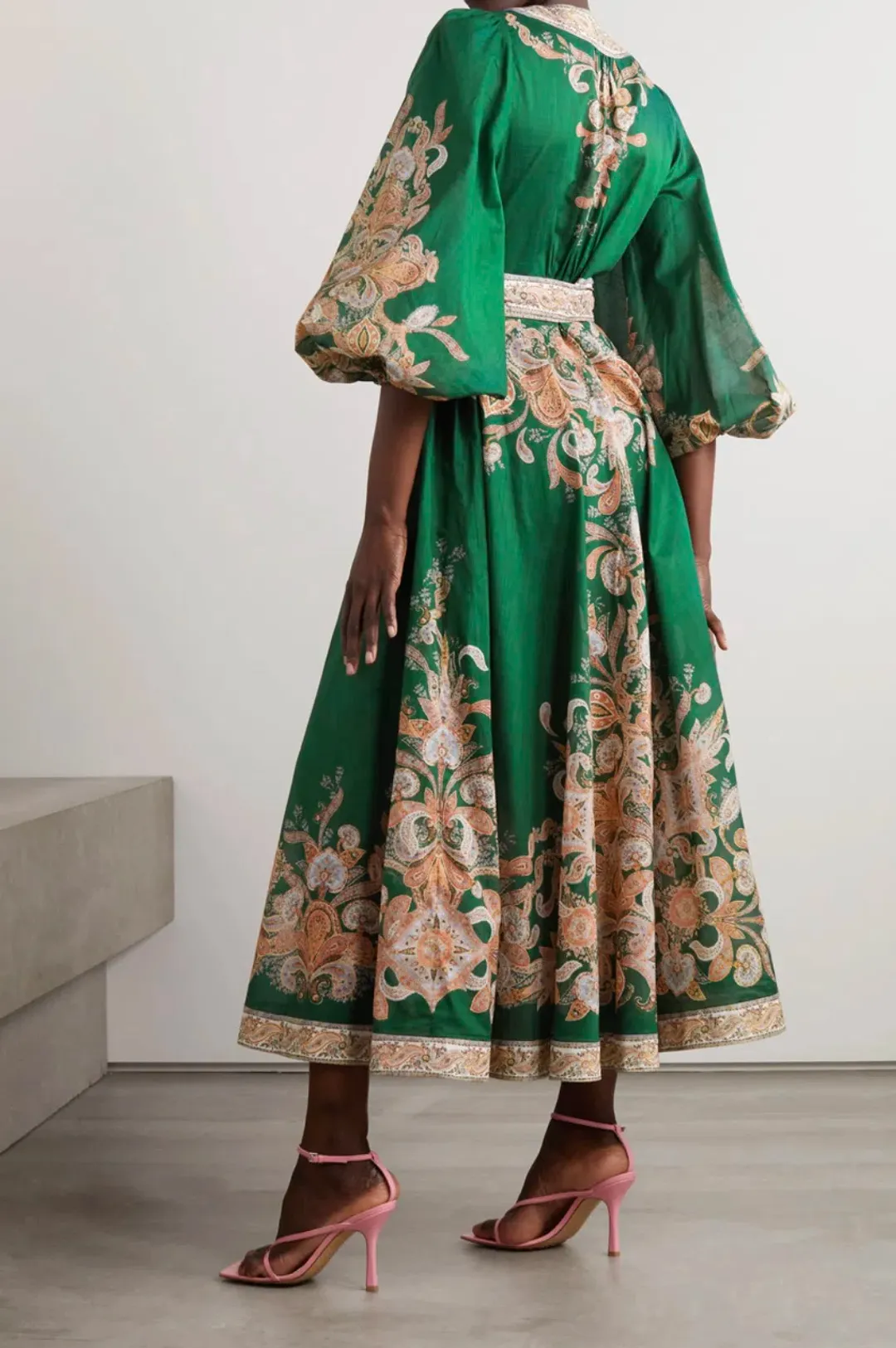 Zimmermann Devi Wrap Midi Dress in Emerald Paisley Size 1 / AU 10  for rent on The Volte - main image
