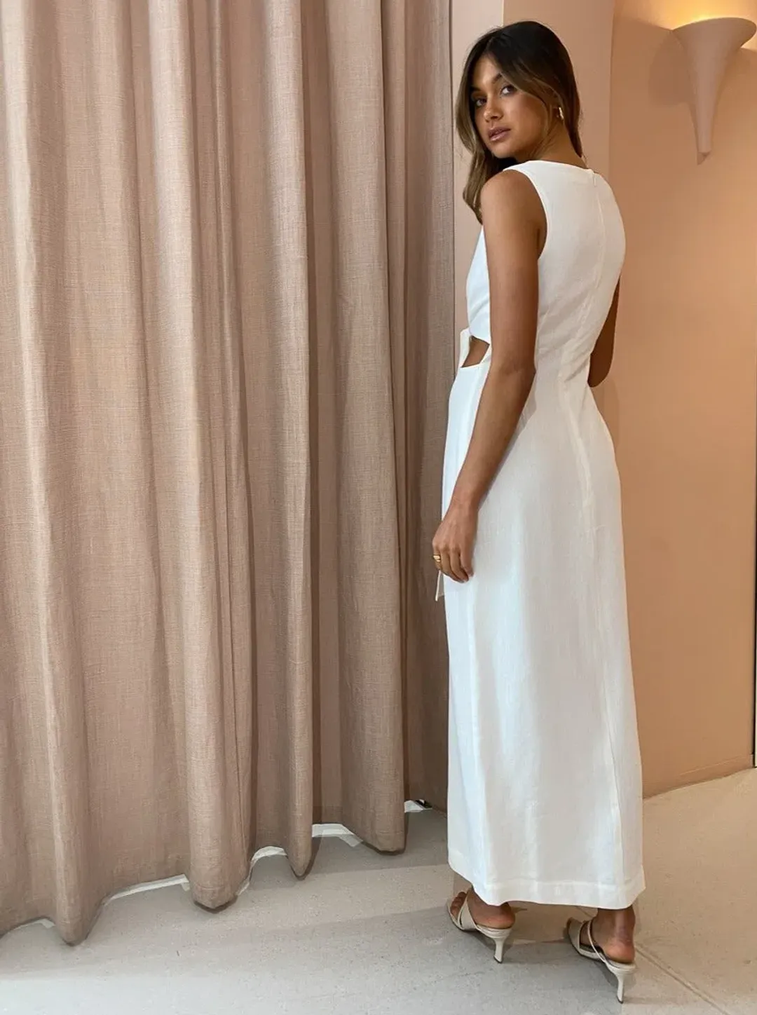 Sir The Label Clemence V Neck Dress Ivory Size 2/AU 10  for rent on The Volte - main image