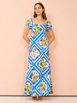 By Nicola Mariposa Puff Sleeve Maxi Dress in Azure Floral Size 8 for rent on The Volte - image 2