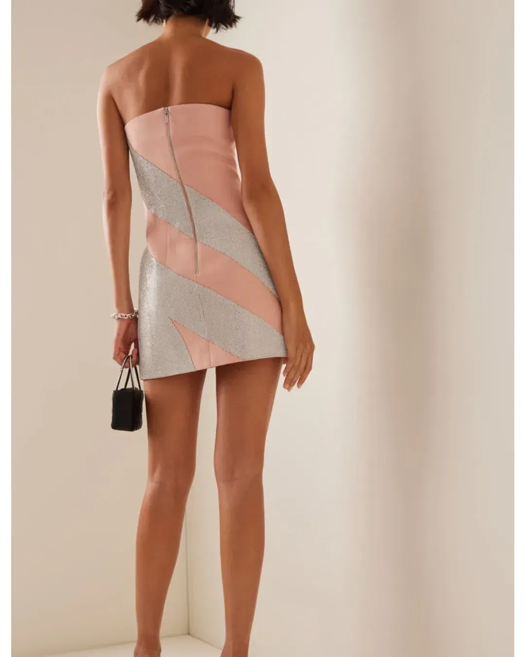 Nué Exclusive Crystal Embellished Jersey Mini Dress Neutral Size 8 for rent on The Volte - main image