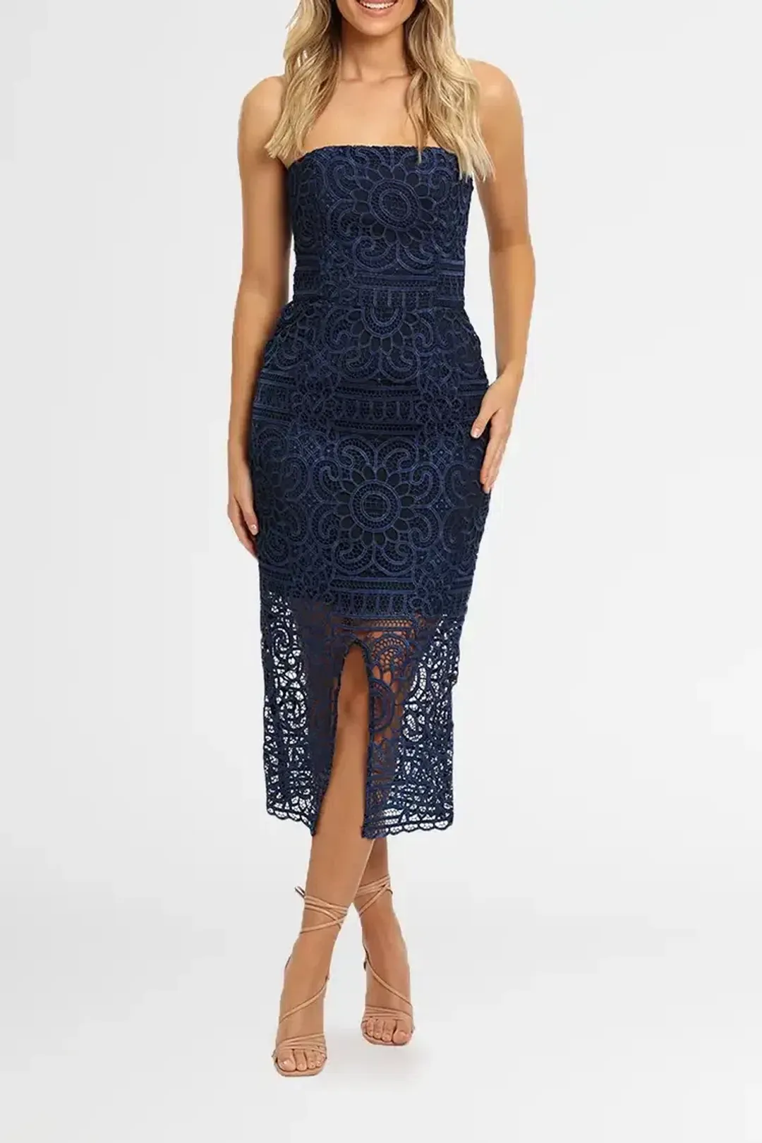 Nicholas Geo Lace Midi Dress Navy Size 6 for rent on The Volte - main image