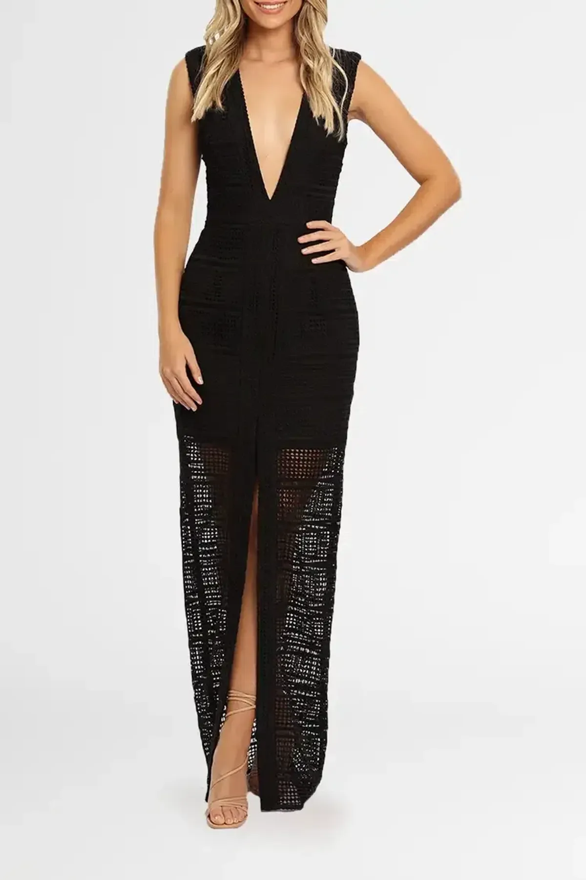 Nicholas Diamond Lace Gown in Black Size 8 for rent on The Volte - main image