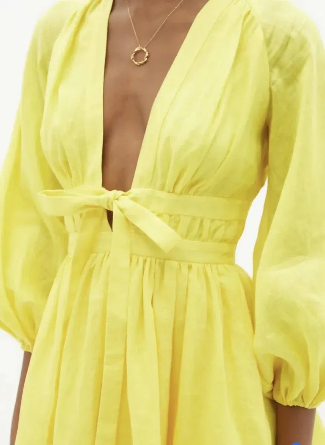 Zimmermann Shelly Plunge Bow Mini Dress Yellow Size 3/ Au 14 for rent on The Volte - main image