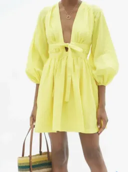 Zimmermann Shelly Plunge Bow Mini Dress Yellow Size 3/ Au 14 for rent on The Volte - image 2